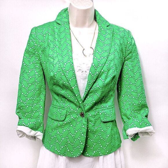Vince Camuto Spring Green Eyelet Lace Suit Jacket Sz 0 - Picture 2 of 14